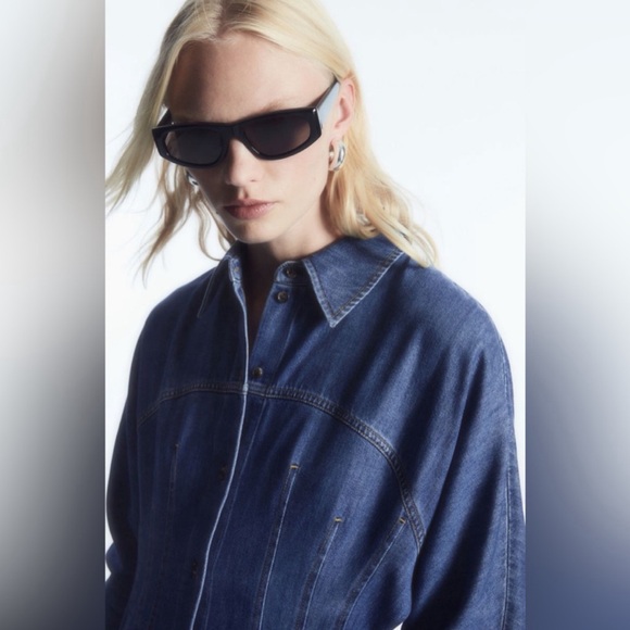 NWT COS Oversized Waisted Denim Shirt Dress Midi Length Size 8 - Picture 13 of 15